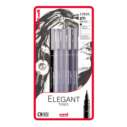 UNI PIN - Elegant tones sada 4 ks linerů a 1 brush penu