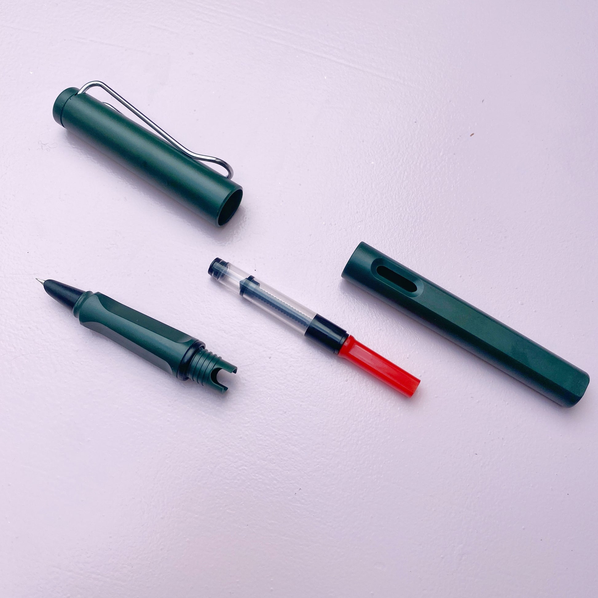 Rozebrané tmavě zelené pero zeshora
