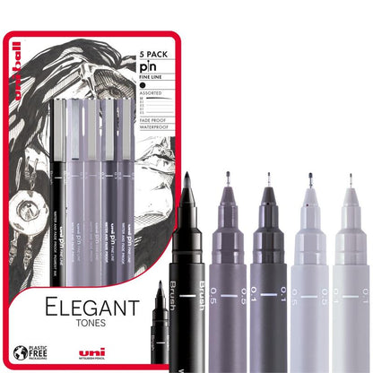 UNI PIN - Elegant tones sada 4 ks linerů a 1 brush penu